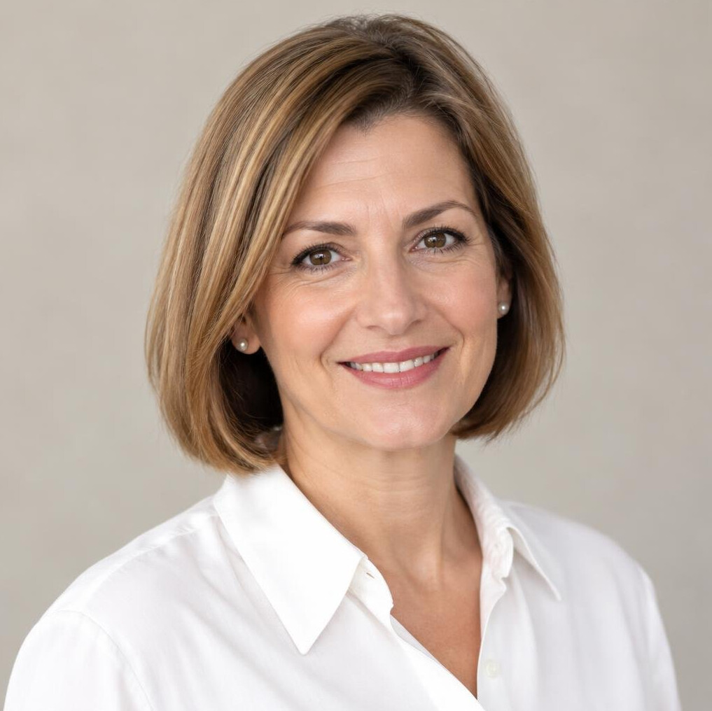 Portrait of a woman with light brown hair smiling